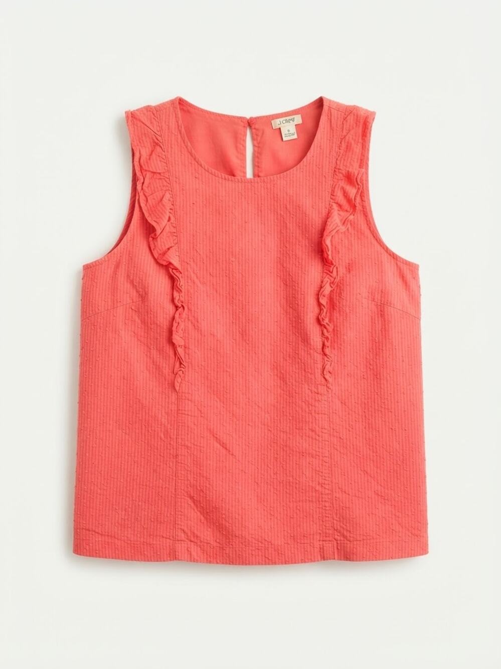 J. Crew Top Womens 6 Coral Swiss Dot Ruffle Sleeveless Blouse Preppy Casual Chic